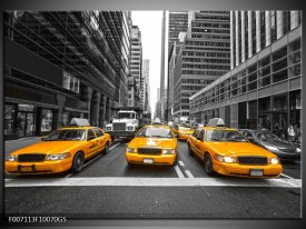 Glas Schilderij New York, Auto | Geel, Zwart, Wit