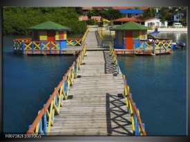 Glas Schilderij Brug, Water | Blauw, Grijs, Geel