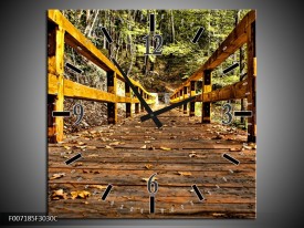 Wandklok Schilderij Brug, Natuur | Bruin, Geel, Groen