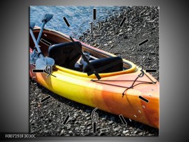 Wandklok Schilderij Kayak, Sport | Geel, Oranje, Grijs