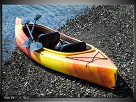 Glas Schilderij Kayak, Sport | Geel, Oranje, Grijs