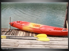 Canvas Schilderij Boot, Water | Geel, Oranje, Grijs