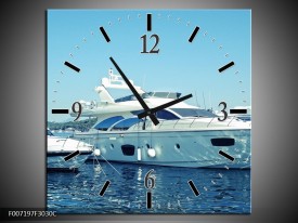 Wandklok Schilderij Boot, Water | Blauw, Grijs, Wit