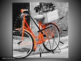 Wandklok Schilderij Fiets | Grijs, Oranje, Zwart