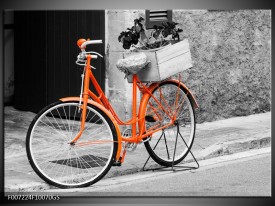 Glas Schilderij Fiets | Grijs, Oranje, Zwart