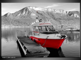 Canvas Schilderij Boot, Bergen | Zwart, Wit, Rood
