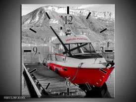 Wandklok Schilderij Boot, Bergen | Zwart, Wit, Rood