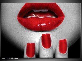 Glas Schilderij Lippen, Vrouw | Grijs, Rood