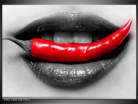 Glas Schilderij Lippen, Vrouw | Grijs, Rood