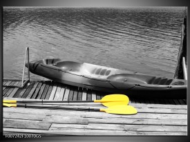 Glas Schilderij Boot, Water | Zwart, Wit, Geel