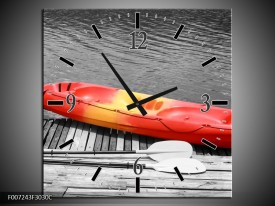Wandklok Schilderij Boot, Water | Zwart, Wit, Rood