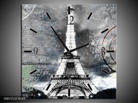 Wandklok Schilderij Parijs, Eiffeltoren | Grijs, Crème, Groen