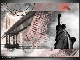 Glas Schilderij Vrijheidsbeeld, New York | Grijs, Rood, Zwart, Wit