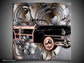 Wandklok Schilderij Oldtimer, Auto | Grijs, Zwart