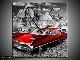 Wandklok Schilderij Oldtimer, Auto | Grijs, Rood