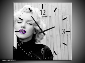 Wandklok Schilderij Marilyn Monroe, Muziek | Grijs, Paars, Zwart