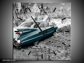 Wandklok Schilderij Oldtimer, Auto | Zwart, Wit