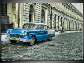 Glas Schilderij Oldtimer, Auto | Blauw, Groen, Grijs