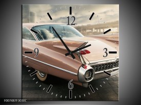 Wandklok Schilderij Oldtimer, Auto | Bruin, Grijs