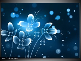 Glas Schilderij Bloemen, Modern | Blauw, Wit