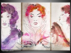 Canvas Schilderij Vrouwen | Crème, Paars, Roze