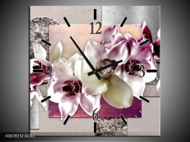 Wandklok Schilderij Orchidee, Bloemen | Paars, Grijs