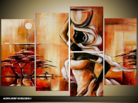 Acryl Schilderij Modern | Bruin, Crème, Rood | 120x80cm 5Luik Handgeschilderd