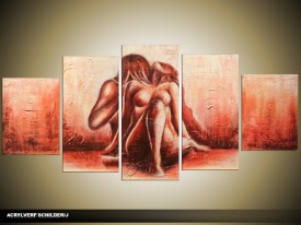 Acryl Schilderij Slaapkamer | Rood | 150x70cm 5Luik Handgeschilderd