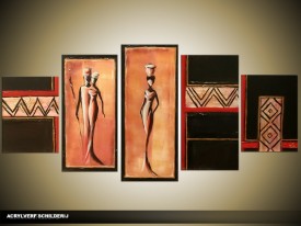 Acryl Schilderij Afrika | Bruin, Zwart | 150x70cm 5Luik Handgeschilderd