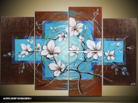 Acryl Schilderij Modern | Blauw, Bruin | 120x80cm 5Luik Handgeschilderd