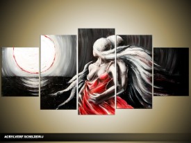 Acryl Schilderij Modern | Zwart, Rood, Grijs | 150x70cm 5Luik Handgeschilderd