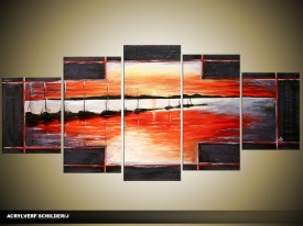 Acryl Schilderij Natuur | Rood, Grijs, Zwart | 150x70cm 5Luik Handgeschilderd