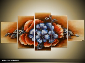 Acryl Schilderij Klassiek | Blauw, Bruin | 150x70cm 5Luik Handgeschilderd