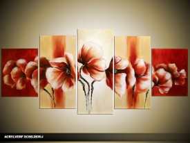 Acryl Schilderij Klaproos | Crème, Rood | 150x70cm 5Luik Handgeschilderd