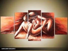 Acryl Schilderij Slaapkamer | Bruin, Rood | 150x70cm 5Luik Handgeschilderd