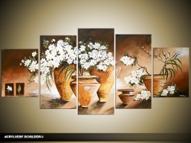 Acryl Schilderij Vaas | Bruin, Wit | 150x70cm 5Luik Handgeschilderd