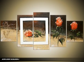 Acryl Schilderij Natuur | Rood, Bruin | 150x70cm 5Luik Handgeschilderd