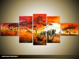 Acryl Schilderij Natuur | Rood, Oranje, Geel | 170x70cm 5Luik Handgeschilderd