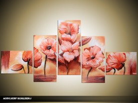 Acryl Schilderij Klaproos | Roze, Crème | 170x70cm 5Luik Handgeschilderd