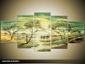 Acryl Schilderij Natuur | Groen, Geel | 150x70cm 5Luik Handgeschilderd