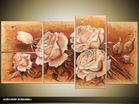 Acryl Schilderij Roos | Crème, Bruin | 130x70cm 5Luik Handgeschilderd