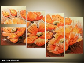 Acryl Schilderij Modern | Oranje, Crème | 130x70cm 5Luik Handgeschilderd