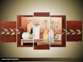 Acryl Schilderij Modern | Bruin, Crème | 150x70cm 5Luik Handgeschilderd
