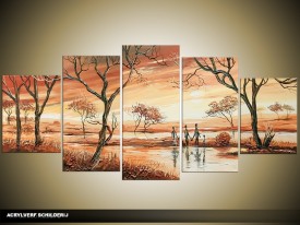 Acryl Schilderij Natuur | Bruin | 150x70cm 5Luik Handgeschilderd