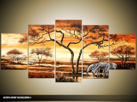 Acryl Schilderij Afrika | Oranje, Bruin, Geel | 150x70cm 5Luik Handgeschilderd