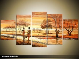 Acryl Schilderij Afrika | Bruin | 150x70cm 5Luik Handgeschilderd