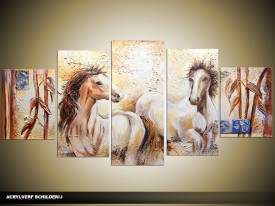 Acryl Schilderij Paard | Crème, Bruin | 150x70cm 5Luik Handgeschilderd