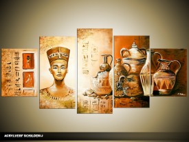 Acryl Schilderij Egypte | Bruin, Crème | 150x70cm 5Luik Handgeschilderd