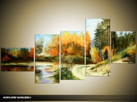 Acryl Schilderij Natuur | Groen, Oranje | 160x70cm 5Luik Handgeschilderd