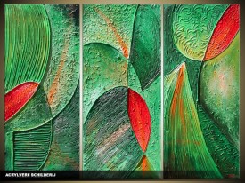 Acryl Schilderij Modern | Groen, Rood | 120x80cm 3Luik Handgeschilderd